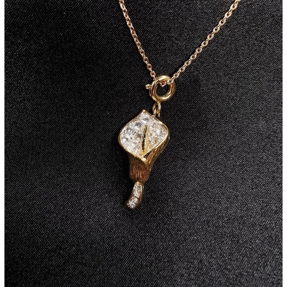 Vintage Nolan Miller Calla Lily Pendant Necklace With Gold-Tone Chain & Clear - Picture 1 of 5